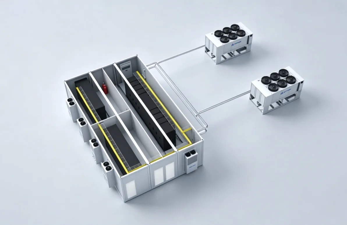 AgileCore prefabricated liquid cooling system - direct-to-chip and RDHx technologies for AI training clusters with rapid deployment