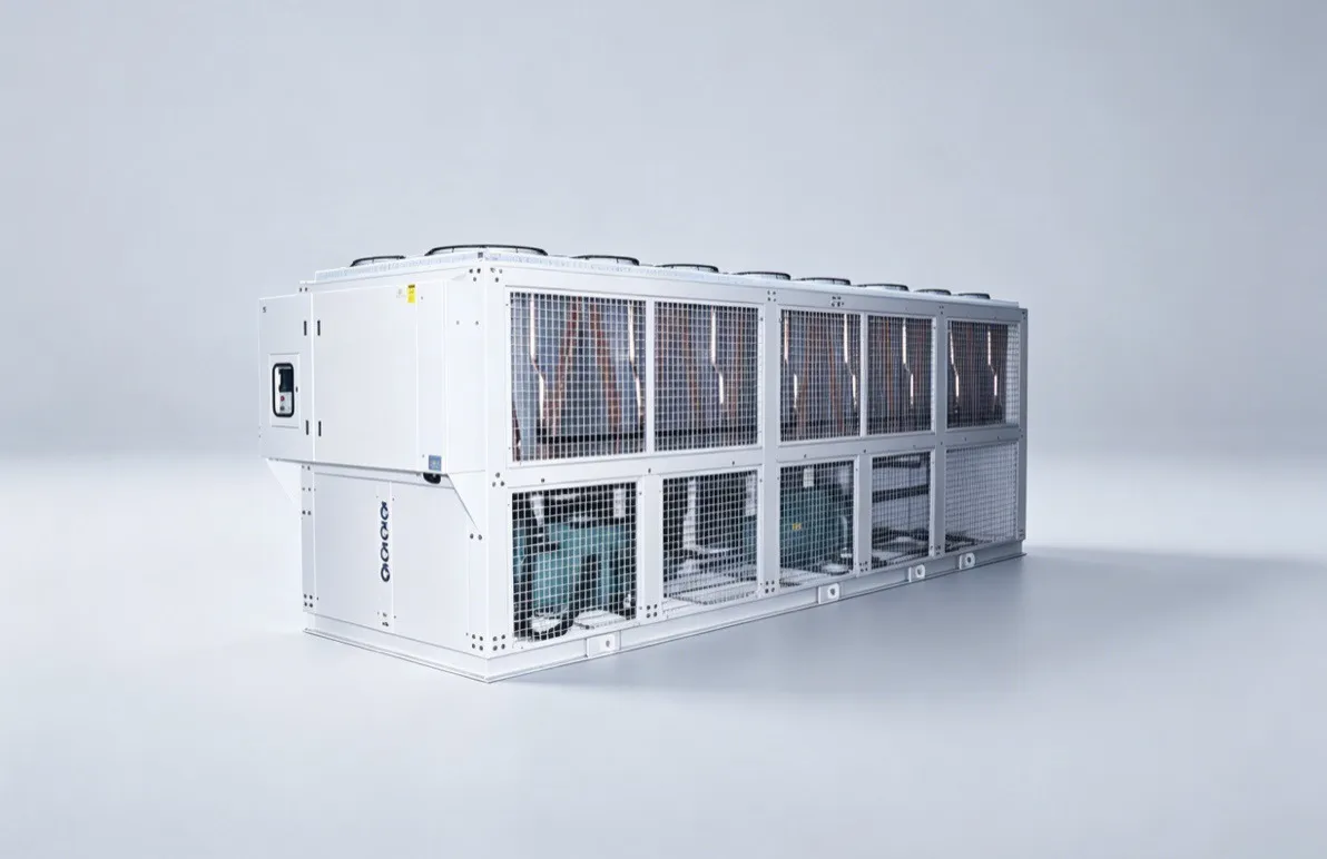 ByteCool free cooling chiller for liquid cooling - natural cooling mode for low PUE, optional wet-film evaporative pre-cooling, uses R407C or R134a refrigerants