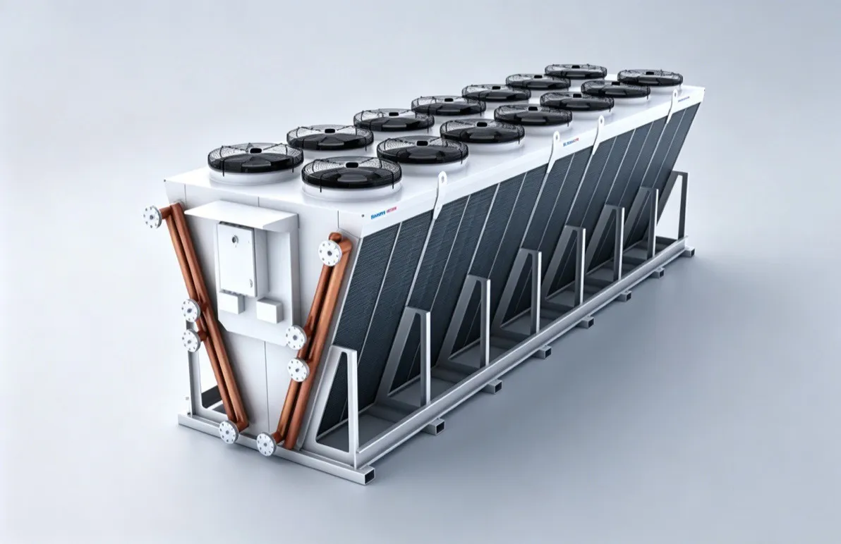 ByteCool dry cooler for liquid cooling - high performance heat exchanger, EC/VFD fans, high corrosion design, optional wet-film pre-cooling for ambient temperature
