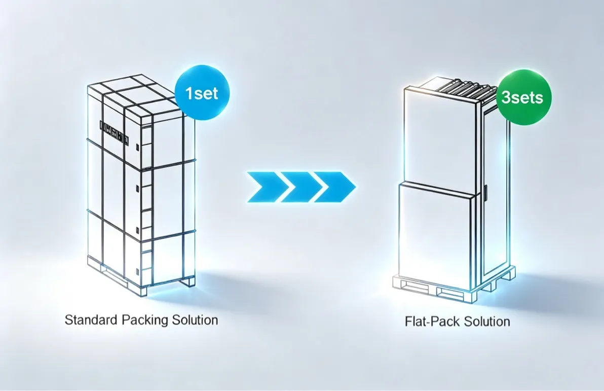 ATTOM rack system flat-pack design - saves up to 60% in transport cost and warehouse space