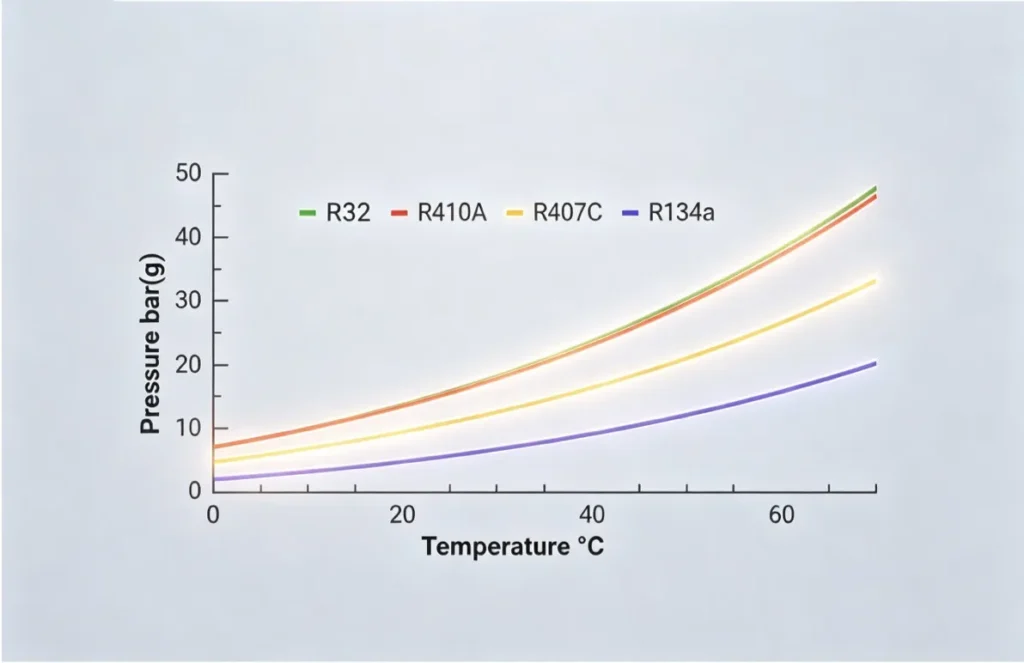 Hot climate optimized refrigeration system - R134A green refrigerant with zero ODP, works reliably at 55°C ambient for data centers