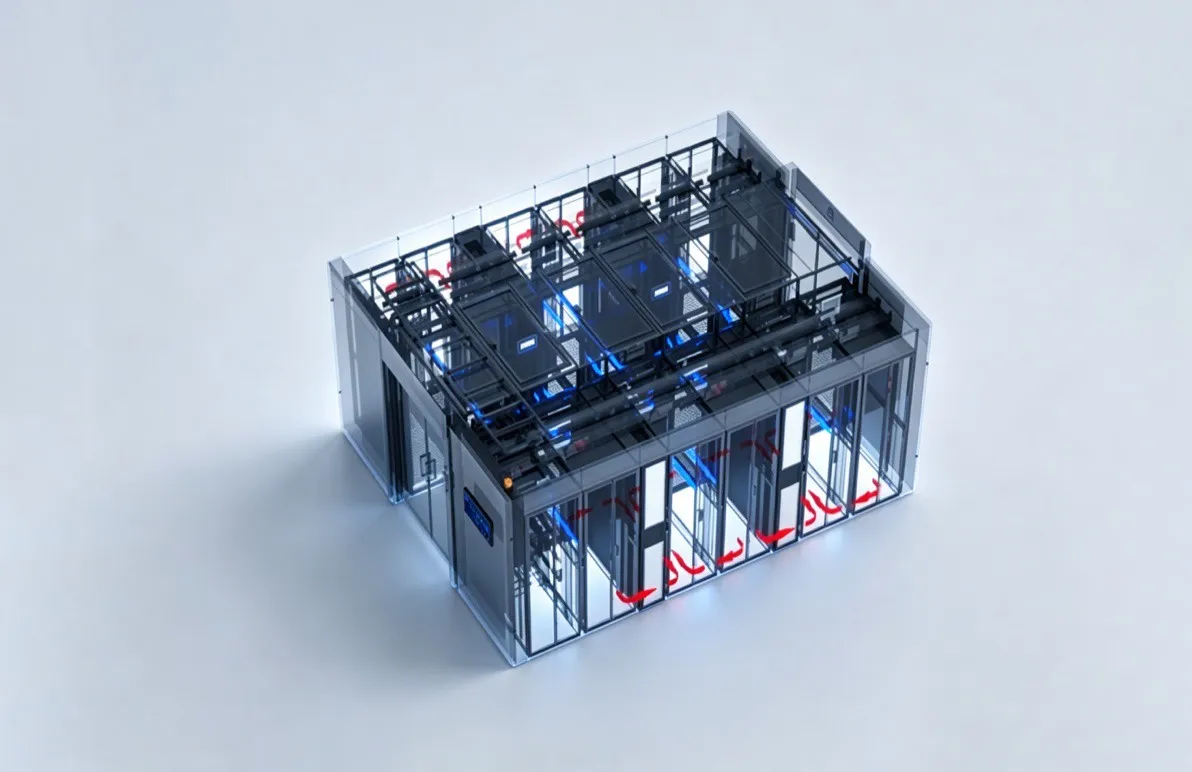 SmoothAir high-efficiency in-row cooling system - inverter compressor, EC fans, and indirect free cooling with refrigerant pump for PUE as low as 1.2
