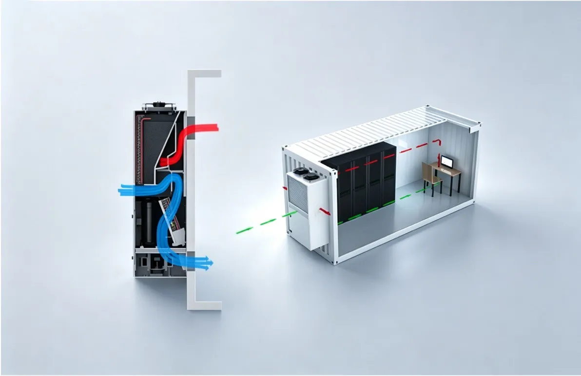 SmoothAir direct free cooling system - hybrid free air technology with PUE as low as 1.1 for wall or top mounted DCs
