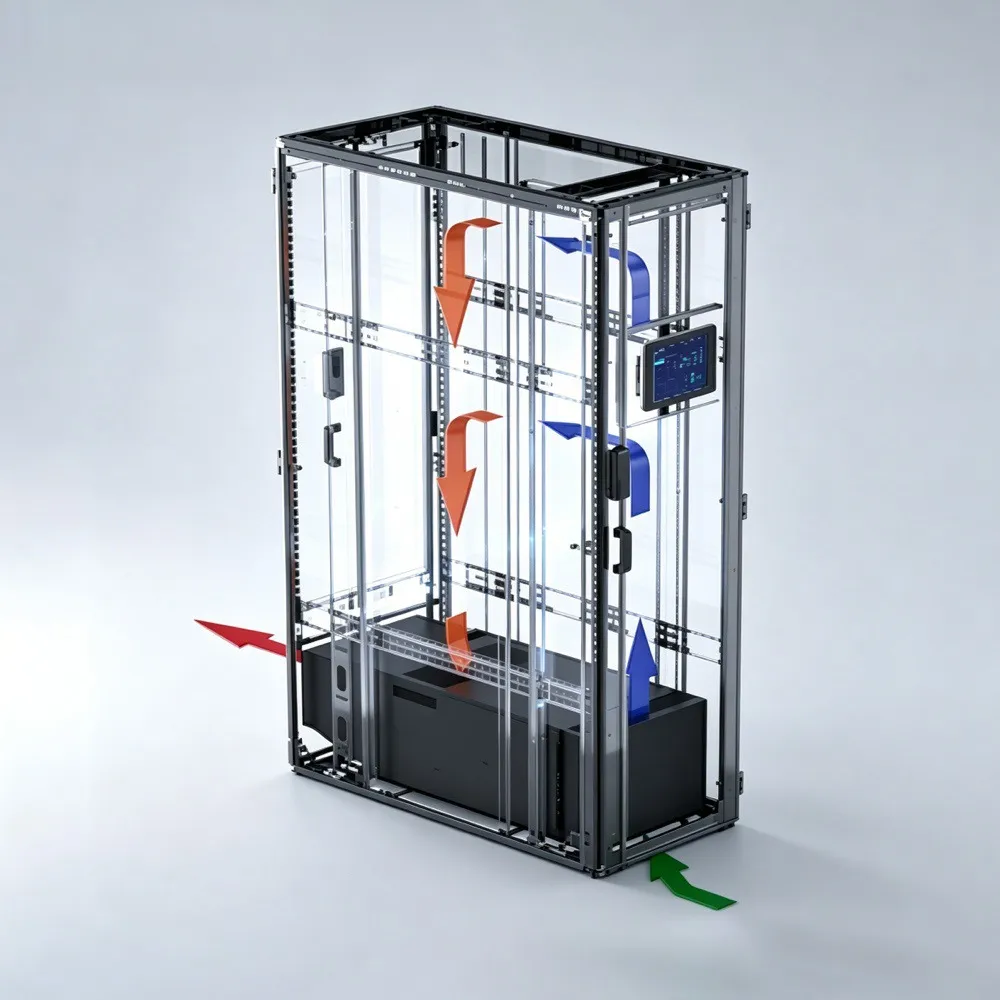 SmoothAir bottom packaged rack cooling unit - 3.5kW, 8U height, air cooled with no water leak risk for network closets