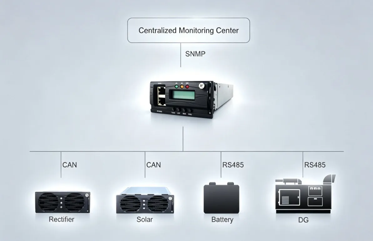 AgilePower telecom power system intelligent controller module - remote monitoring and hybrid power management for rectifier, solar, DG, and batteries