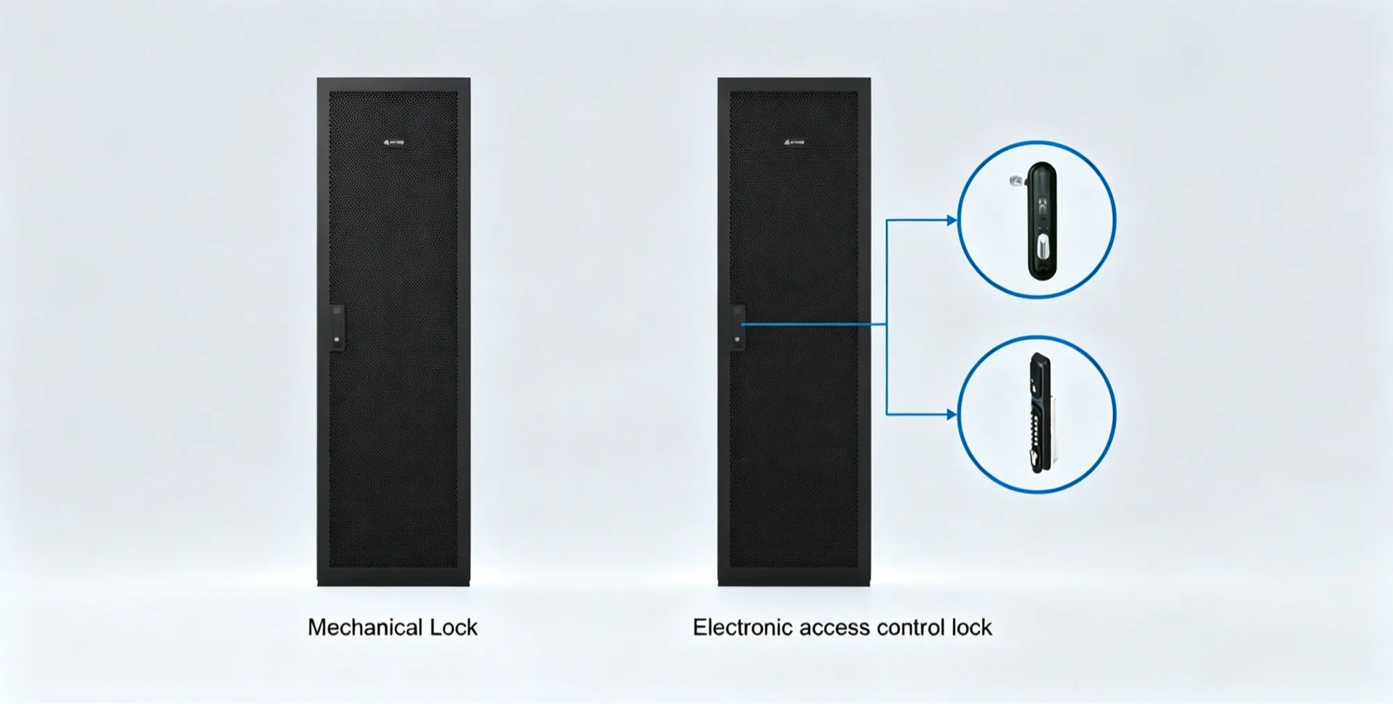 ATTOM rack system multifunctional electronic lock - PIN, RFID, fingerprint, and key options for cabinet access control and remote management